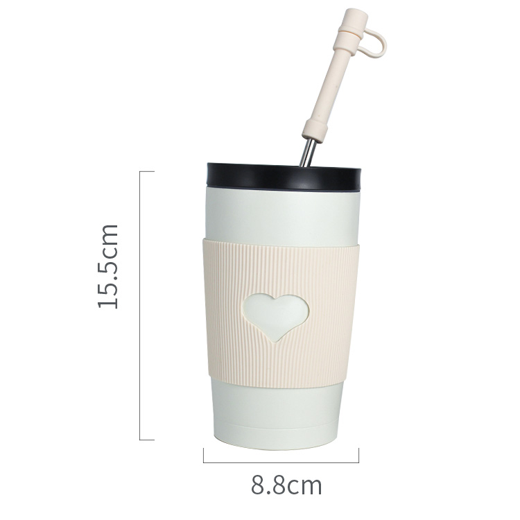 16oz Temperature Display Stainless Steel Double Wall Vacuum Insulated Cofee Tumblers With Slicon Cover 