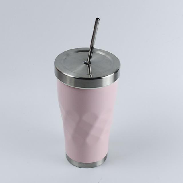 20oz Powder Coat Stylish Rhombus Double Wall Stainless Steel Insulation Tumbler Sport Car Travel Drink Bottle With Lid And Straw 