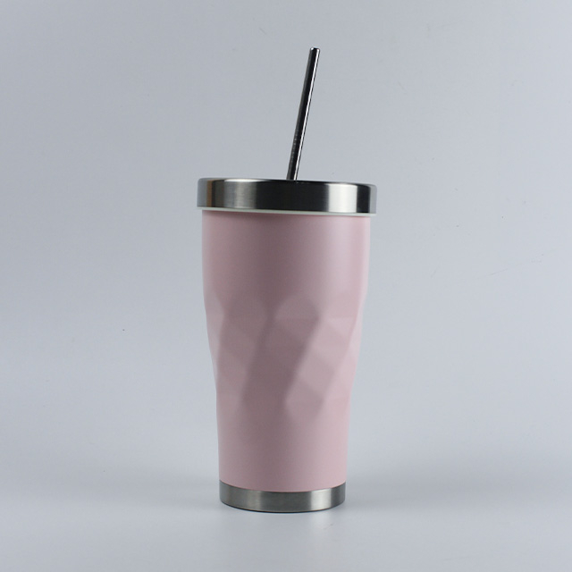20oz Powder Coat Stylish Rhombus Double Wall Stainless Steel Insulation Tumbler Sport Car Travel Drink Bottle With Lid And Straw 